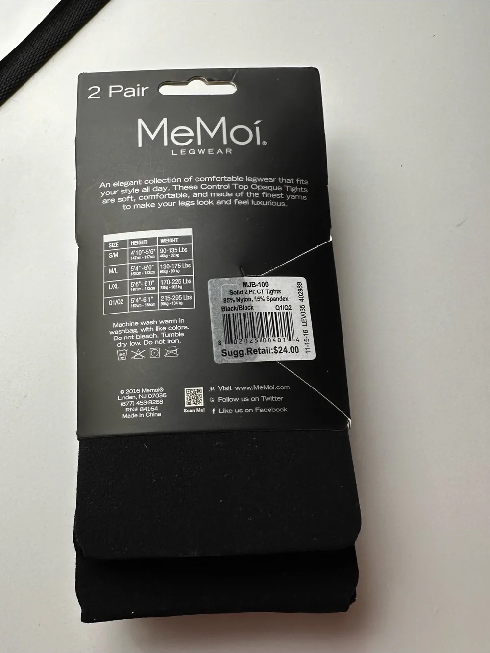 MeMoi Women’s Control Top Opaque Tights – Black (Queen Size)